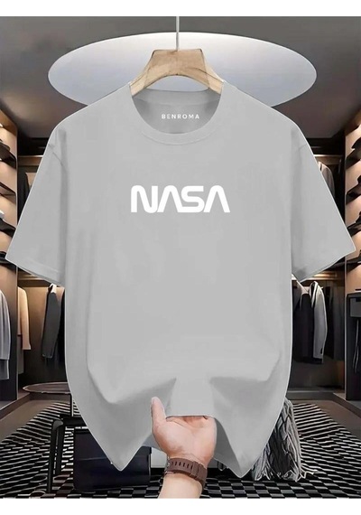Nasa Baskılı Oversize Tişört Gri