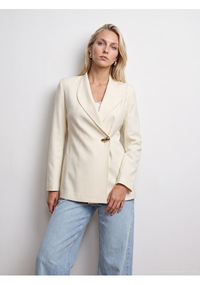 Dilvin 60814 Gold Düğmeli Blazer-ekru