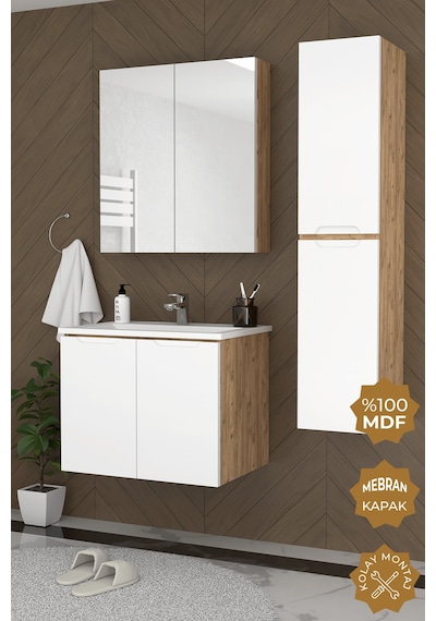 Teta Home Astana 65 Cm Mdf Gövde Membran Kapak Banyo Dolabı Seti + Boy Dolabı Atlantik Çam - Beyaz Teta Home Astana 65 Cm Mdf Gövde Membran Kapak Banyo Dolabı Seti + Boy Dolabı Atlantik Çam - Beyaz