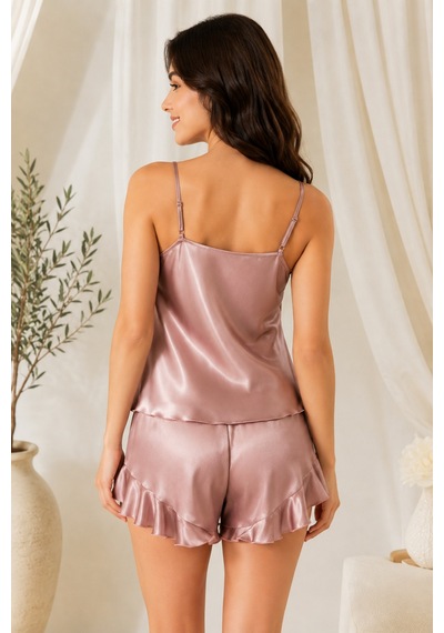 Loule Kadın Vizon Saten Şortlu Pijama Takımı İnce Askılı 2 Parça