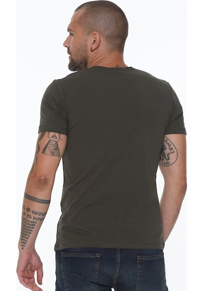 T8569 Dewberry Bisiklet Yaka Erkek T-shırt-haki Haki