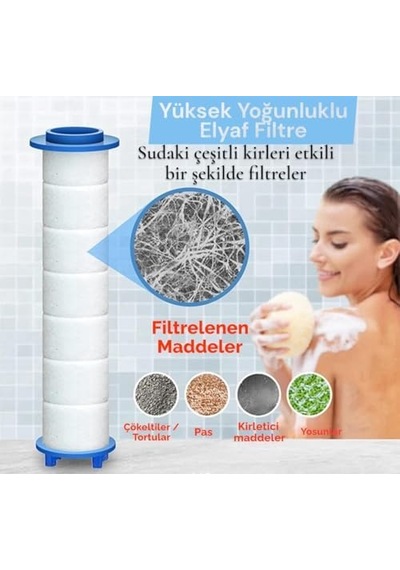 Filtreli Duş Başlığı, 5 Kademeli Su Akışlı, Yüksek Basınçlı, Kireç Önleyici, Beyaz-krom, El Duşu 2'li Set