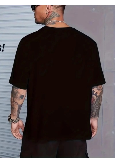 Vexor Baskılı Oversize Bisiklet Yaka T-shirt - Siyah
