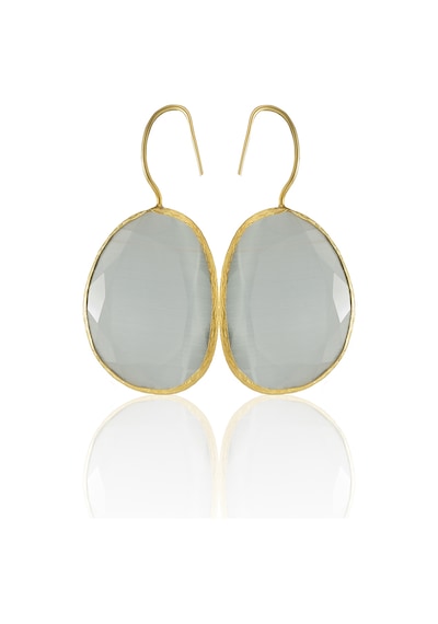 Kadir Jewellery 22 Ayar Altın Kaplama Fosil Taşlı Küpe -el İşçiliği Ve Hipoalerjenik Küpe Gri