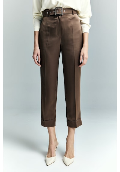 Lisa Saten Duble Paça Pantolon - Kahve-137241 Kahve