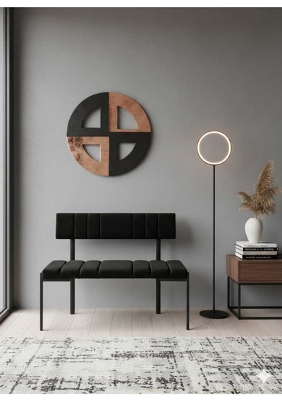 Özcan Metal Metal Siyah Ayaklı Sırtlı Mutfak Salon Antre Yatak Odası Balkon Puf Bank Oturak Bench Siyah