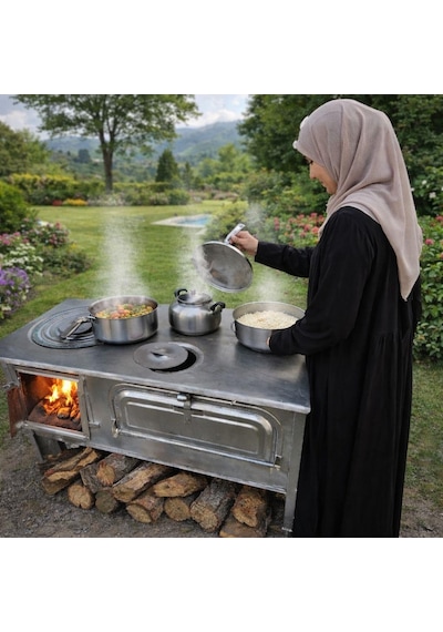 Bahçe Sobası Saral Beyaz Bahçe Tipi Sac Kuzine Dam Sobası