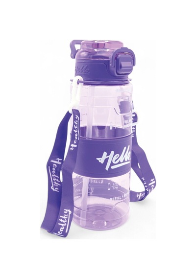 Hello Pipetli Suluk - Günlük Spor Su Şişesi - Renkli Boyun Askılı Okul Çocuk Suluğu 800 Ml Mor