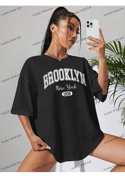 Startmore 1898 New York Baskılı Oversize Kalıp Unisex T-shirt Siyah