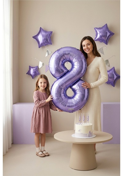 Mor Rakam 8 Balon 32 İnç 80 Cm Prenses Unicorn 8 Yaş Doğum Günü Fotoğraf Süsü Çok Renkli