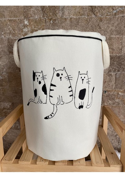Home Baby Kedi Nakışlı Bez Oyuncak & Kirli Sepeti Çok Renkli