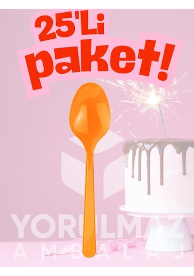 Happy Party Turuncu Renkli Plastik Kaşık 25 Adet Dayanıklı & Şık Kullan-at Açık Mavi