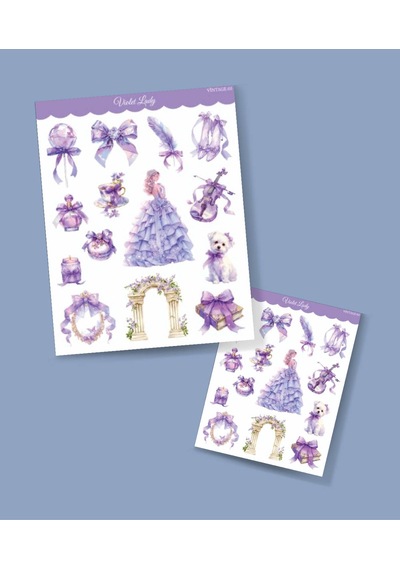 Violet Lady-vintage Sticker Set Mat Kağıt - 2li Etiket Seti- Mor Lady- Ajanda Defter Süsleme-journal Süsleme Mor