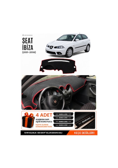 Seat Ibıza 2001-2008 Uyumlu Torpido Koruma, Torpido Örtüsü, Torpido Kılıfı - Siyah-kırmızı - Se003