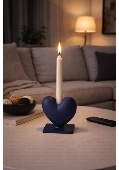 Dekoratif Kalpli Şamdan Romantik Mumluk Lacivert