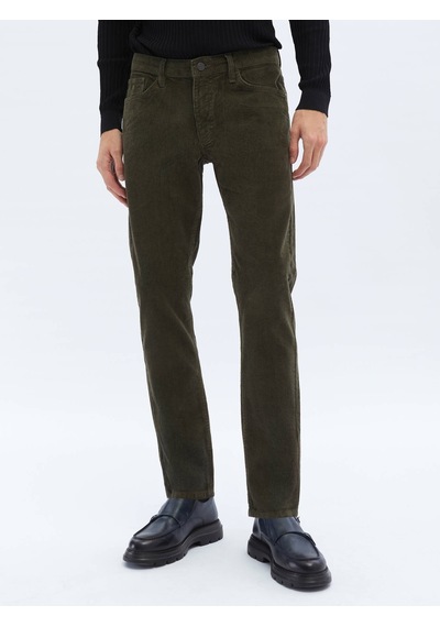 Kip Haki Dokuma Slim Fit Kadife Casual Pamuk Karışımlı Pantolon 406629 Haki