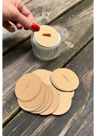 Mum Toz Kapakları 53mm Çap 20mm X 2 Mm Ahşap Fitil Boşluğu 50 Adet Kraft