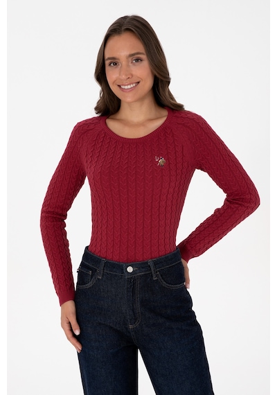 U.S. Polo Assn. Kadın Koyu Frambuaz Bisiklet Yaka Basic Kazak 50307728-VR104