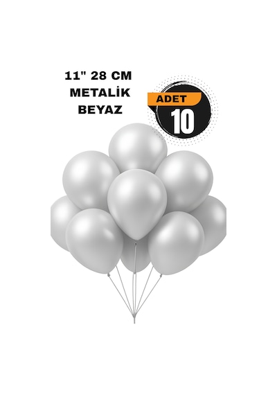 Metalik Balon 11 İnc 28 Cm 10 Adet Parti Doğum Günü Kutlama Süsleri Beyaz