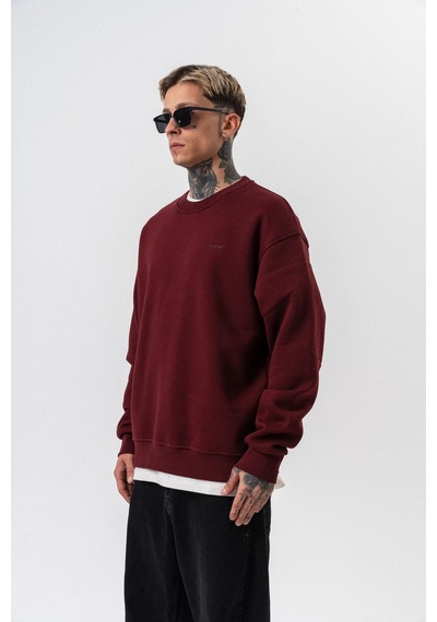 Erkek Respire Yazı Detaylı Basic Oversize Sweatshirt Bordo