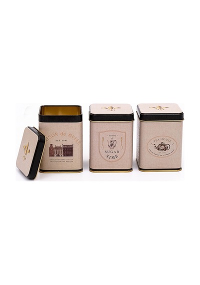 Azura Desenli Kare Metal Saklama Kabı 3 Lü Set, 8.7 X 8.7 X 12.5 Cm Çok Renkli