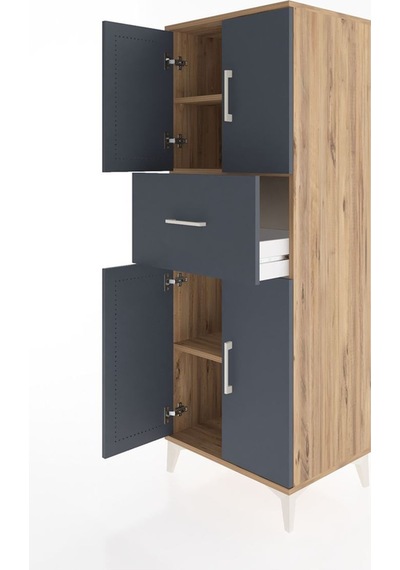 Hyperion Dolap 3 Raflı Tek Çekmeceli 4 Kapaklı 60x44x163 Çam-... Çam
