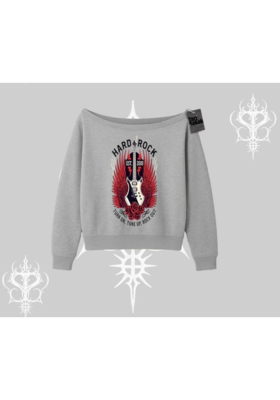Startmore Kayık Yaka Sweatshirt Hard Rock Winged Guitar Rebellion Gri