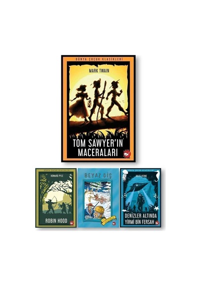 Dünya Çocuk Klasikleri 4 Kitap Set Robinhood- Tom Sawyer -denizler Altında Yirmi Bin -beyaz Diş