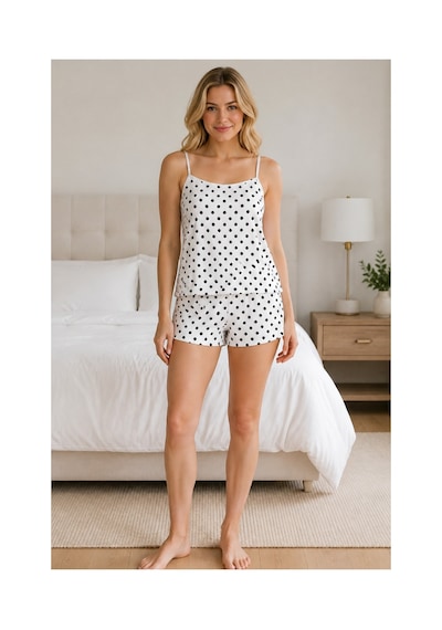 Fit Women Kadın Puantiyeli Beyaz Pijama Takımı