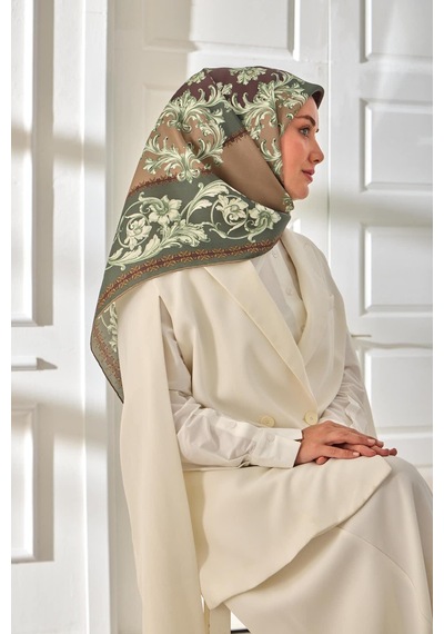 Silk Home Twill İpek Eşarp 11482-06 Yeşil, Vizon, Krem, Acı Kahve, Gold