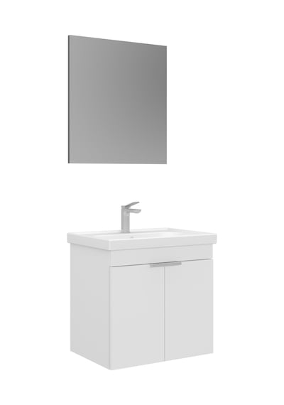 Orka Desna 60 Cm Mat Beyaz Düz Aynalı Banyo Dolabı Takımı Beyaz