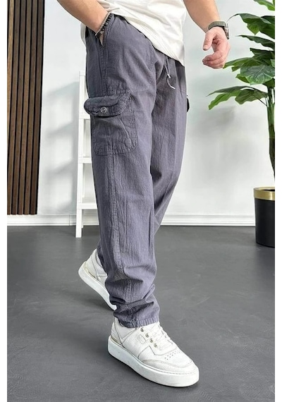 Edwox Erkek Baggy Kalıp Kargo Cepli Pantolon Füme Edw131