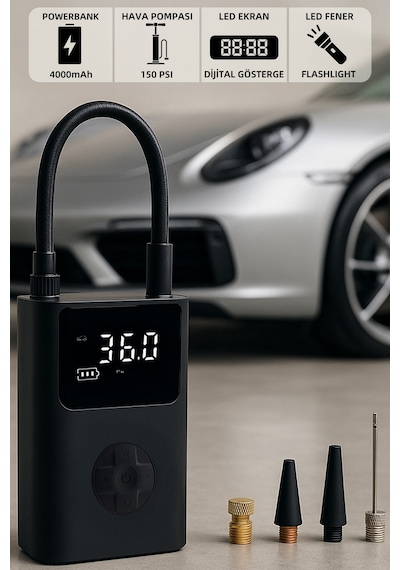 Mioji Mio 11 Plus 150PSI 4000 mAh Taşınabilir Araç Hava Kompresörü Araba Lastik Hava Pompası