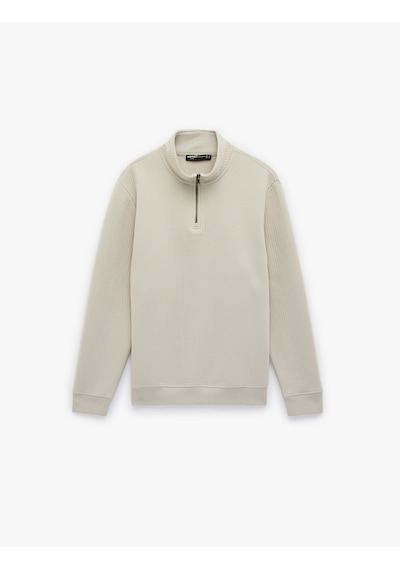 Koton Regular Fit Uzun Kollu Yarım Fermuarlı Sweatshirt Bej 6wam70234mk Ekru