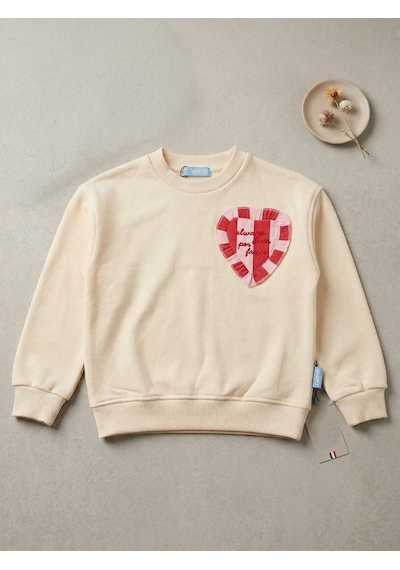 Mod Kids Kız Çocuk Sweatshirt Kalp Detaylı Krem Rengi Pamuklu Üst Sweat