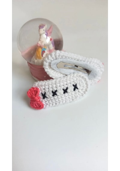 Amigurumi Yeni Trend Beyaz Pembe Işlemeli 2'li Toka Seti Beyaz Te Çok Renkli