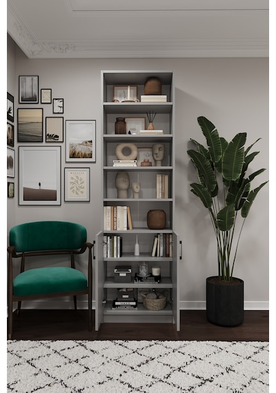 Asra Trend K-33 %100 MDF 60 cm Kapaklı Kitaplık Raflı Ofis Dosya Dolabı Kül Gri