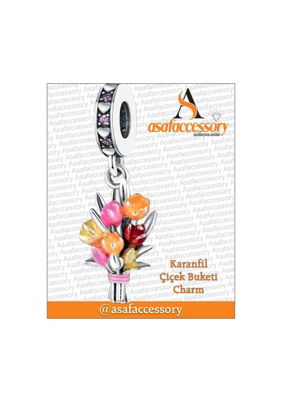 Karanfil Çiçek Buketi Charm Asafaccessory Pembe