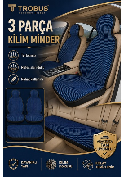 Hyundai Elantra 2016-2020 Üniversal Örme 3 Parça Minder Terletmez Kaymaz Taban Siyah Mavi
