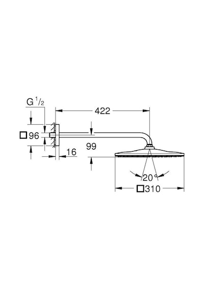 Grohe Rainshower Mono 310 Cube Tepe Duşu Seti 422 Mm, Tek Akışlı - 26564a00 Metalik