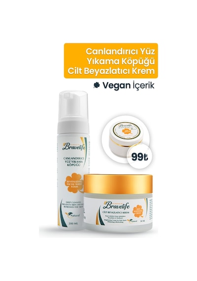 Bravelife Canlandırıcı Yüz Yıkama Köpüğü Ve Cilt Beyazlatıcı Krem 2 Li Bakım Seti