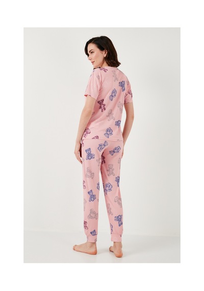 Lela Regular Fit Kısa Kollu Bayan Pijama Takımı 65740104 Pembe