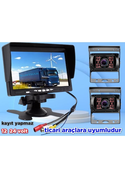 2 Adet Metal Kasa Kamera Ve Kayıtsız 7'' Ekran 12 24 Volt