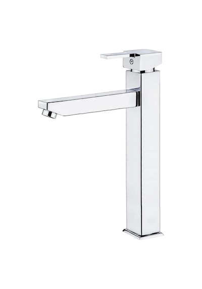 İsaoğlu Yapı Çanak Lavabo Armatür Silver Gümüş Batarya Kare Yüksek Model Premium Musluk Gümüş
