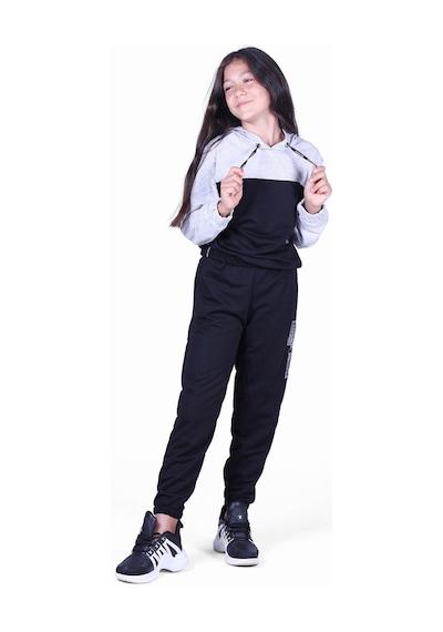 Panios Kids Kız Çocuk Fileli Baskılı Eşofman Takımı Siyah