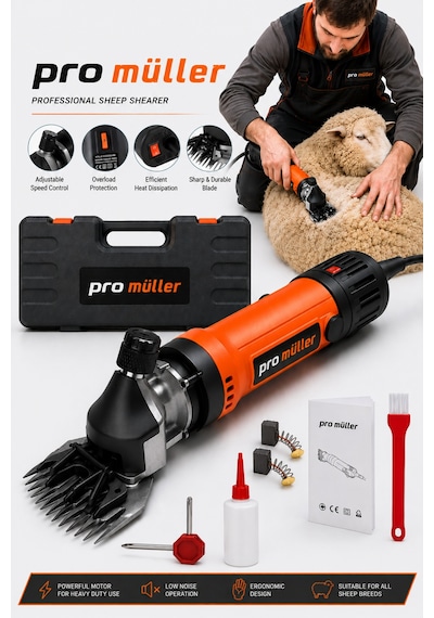Pro Müller Pro Seri Çelik Şanzumanlı Bakır Sargılı Isınmaz Motor Çift Soğutmalı Sistem Koyun Kırkma Makinesi
