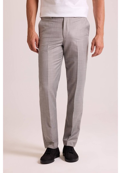 Erkek Gri Regular Fit Yün Kumaş Pantolon