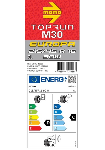 Momo 215/45 R16 90W XL M30 Toprun Yaz Lastiği 2025