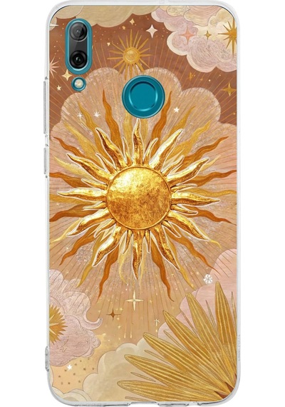 Huawei P Smart 2019 Uyumlu Altın Güneş Ve Yıldız Desenli Baskılı Silikon Kılıf Renkli