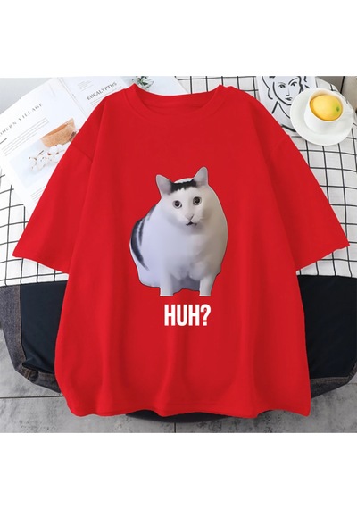 Flood Of Style Kedi Ha Diyor Komik Meme Baskı T-shirt Erkekler Kadınlar 100% Pamuk Streetwear Vintage Kısa Kırmızı